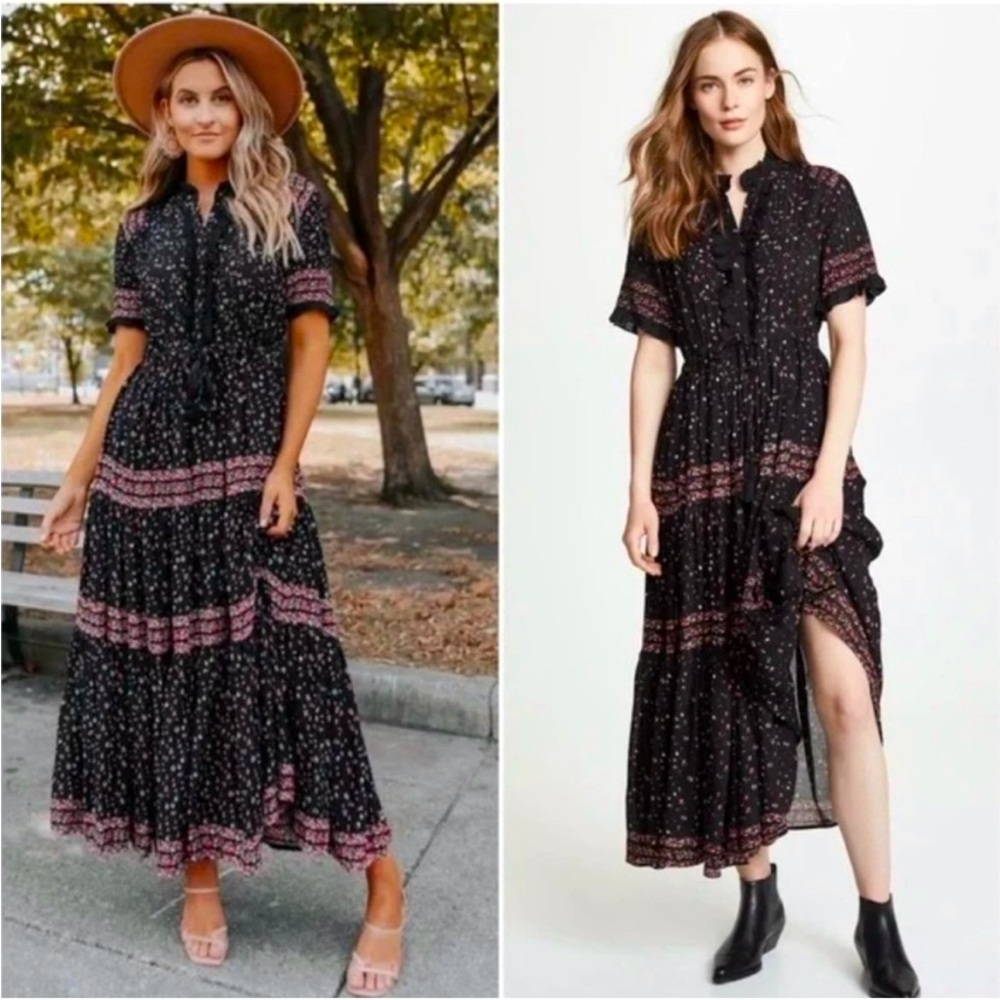 Free People Rare Feelings Short-Sleeve Maxi Dress in Black